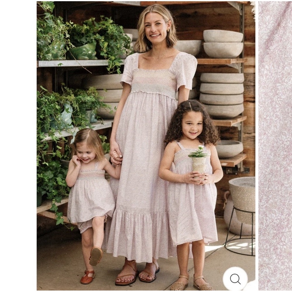 NWT Baybala Rosemary Dress Dusty Pink Floral Smocked Maxi L Cottage Garden Party